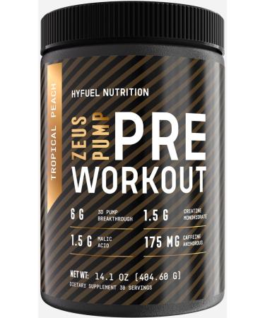 Zeus Pump Pre Workout Powder - Boost Focus and Energy - Pre-Workout with Creatine L-Citrulline Agmatine Kanna Betaine Anhydrous - 3D Pump Breakthrough Formula Sugar-Free - Tropical Peach Flavor