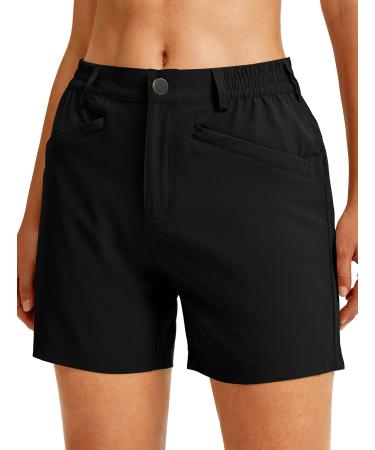 Soothfeel Women's Golf Shorts with 4 Pockets 5 Inch Quick Dry Stretch Dress Work Hiking Shorts for Women Casual Summer 01-black Large