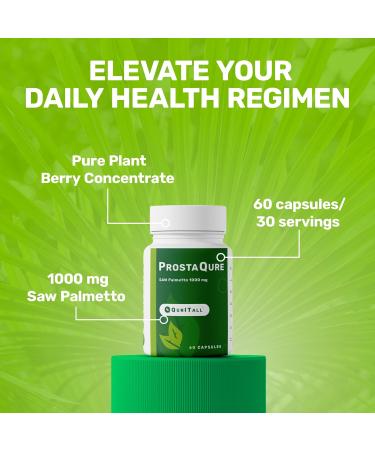 QurItAll ProstaQure Saw Palmetto 1000 mg - Prostate Supplements for Men's Health - Decrease Nightly Urination & Improved Urine Flow - 60 Capsules Vegan Soy Free & Gluten-Free - Buy Online on GoSupps.com