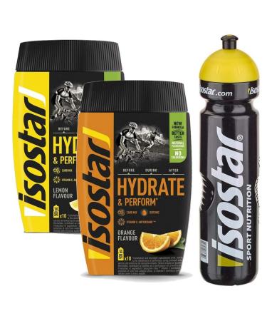 ISOSTAR Hydrate & Perform ISO Drink - 400 g isotonic beverage powder - electrolyte powder to support sporting performance - orange + lemon + 1 liter bottle 2x400g 1x1000ml - Buy Online on GoSupps.com
