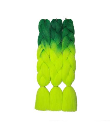 Ombre Jumbo Braiding Hair Extensions - Dark Green to Yellow-Green 24 Inch (300g | 3pcs) - Synthetic Braid Hair for International Shipping - Buy Online on GoSupps.com