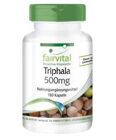 Fairvital |Triphala 500 mg - 180 vegan capsules - Ayurvedic triad - Amalaki Haritaki Bibhitaki - quality checked and high -dosed - made in Germany