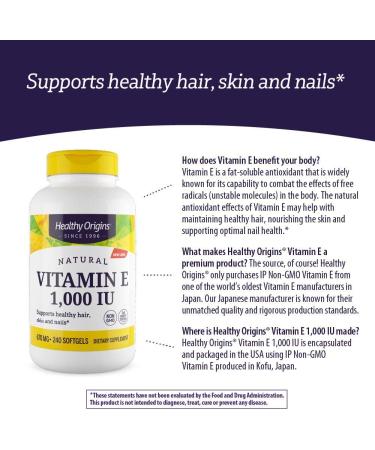 Healthy Origins Vitamin E 1000 IU (Natural, Non-GMO) 120 Softgels - 120 Count - Buy Online on GoSupps.com