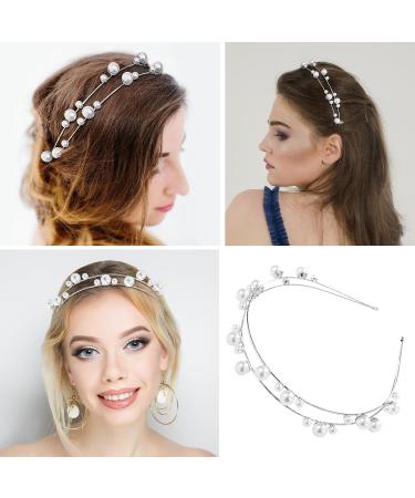Pearl Headband Wedding Hair Accessories for Women Double-layer Hair Pearls Bridal Hair Hoop Jewels Prom Hair Accessories Pearl Headbands for Girls Women - Buy Online on GoSupps.com