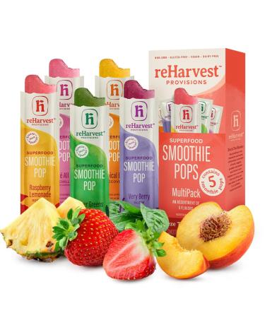 Re-Harvest Provisions Smoothie Pops | Multi-pack 5 pack | Frozen Fruit + Vegetables + Superfoods | Dairy-Free, Vegan, Gluten-Free, No Sugar Added, Anti-Inflammatory | Eco-Friendly and Zero Waste | 1.6oz each Multi-Pack 5pk