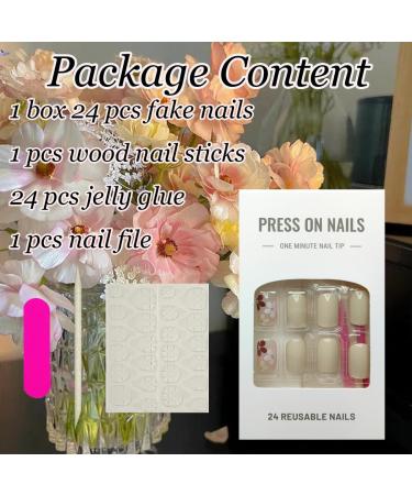 24Pcs Fall Fake Nails - Short Press On Square Acrylic Nails | Autumn Winter Maillard Color & Floral Design for Girls - Buy Online on GoSupps.com