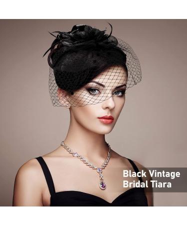 Elegant Black Fascinator Hat with Veil & Flowers | Wedding & Cocktail Headband Accessories - Buy Online on GoSupps.com