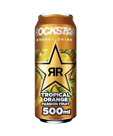 Rockstar Energy Drink Tropical Orange Passion Fruit - Caffeinated Soft Drink (12 x 500ml) | Boost Your Energy - International Shipping Available - Buy Online on GoSupps.com