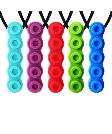 Silicone bite ring necklace cute jewelry pendant for adults and small babies soft sensory breastfeeding tools for autism ADHD and teeth 5 pieces