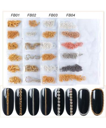 Nail Chains Set - 4 Packs of 24 Gold & Silver Metal Punk Pendant Ornaments for Nail Art DIY - Women's Nail Supplies - Buy Online on GoSupps.com
