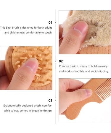 Beavorty Baby Hair Brush and Comb Set with Soft Goat Bristles - 3pcs Body Scrub & Wooden Scrubber for Newborns and Toddlers | Ideal Baby Registry Gift - Buy Online on GoSupps.com