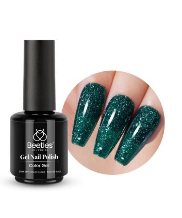 Beetles uv gel nail polish glitter green flash 15 ml glitter color mistletge glitter gel nail polish gift for nail art diy-home manicure gift for women mistletoe glitter shimmer