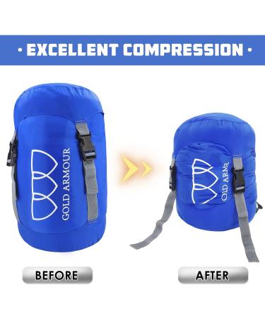 Gold Armour Nylon Compression Stuff Sack - Lightweight Sleeping Bag Compression Sack for Travel, Camping, Backpacking - Blue - 8L/15L/20L/35L - Buy Online on GoSupps.com