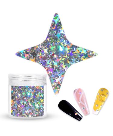 Laza Stars Glitter Confetti Sparkle Shiny Hologrographic Micro Four -Angle Star False Nail Sequins Acrylic Paillets 10g Jars for Diy Crafts Nail Art Decoration Party Face Body Make Up - Laser Sliver Laser Sliver Stars