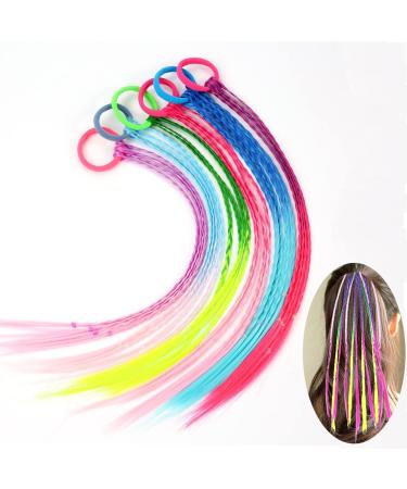 Hair Strands ColoUful Hair Extensions Braided Colored Braids Hair Synthetic Hairpiece for Party Braided Hair Braid With Elastic Rope Band for Children Girls Neon Hair Accessories Pack Of 6 Black