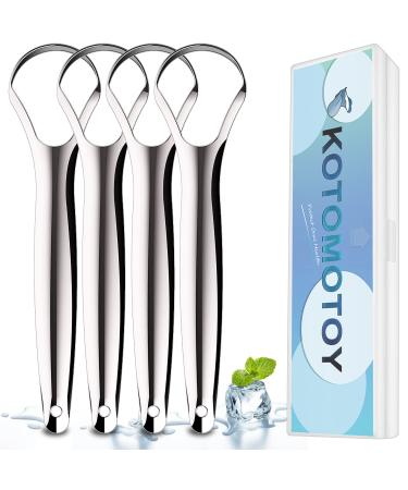 Kotomotoy Tongue Scraper (4 Pack) with Travel Case Tongue Scraper for Adults Fight Bad Breath Medical Grade 100% Stainless Steel Tongue Cleaners For Oral Care Professional Tongue Brush