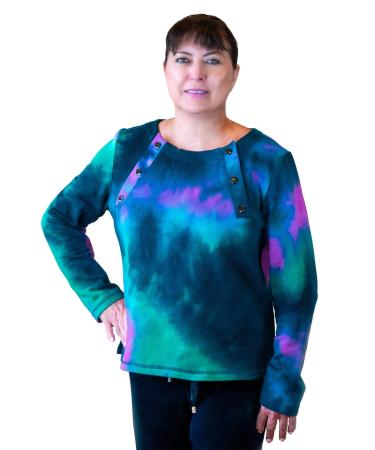 Long Sleeve Chemo Shirt for Women with Easy Chest Port Access Makes a Perfect Chemo-Patient Gift. Teal Tie-Dye Small Teal Fuchsia