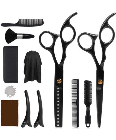 DigHealth 12 Pcs Hair Cutting Scissors Set Professional Hairdressing Shears Kit with Stainless Steel Thinning/Texturing Scissors Barber Cape Comb and Clips Haircut Scissor Kit for Men Women Kids
