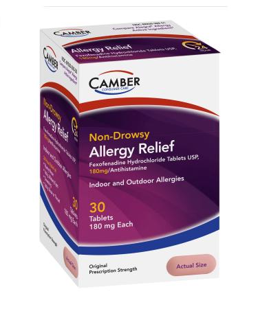 Camber Consumer Care Adult Non-Drowsy Antihistamine Tablets for 24-Hour Allergy Relief Fexofenadine HCl 180 Mg 30 Tablets.