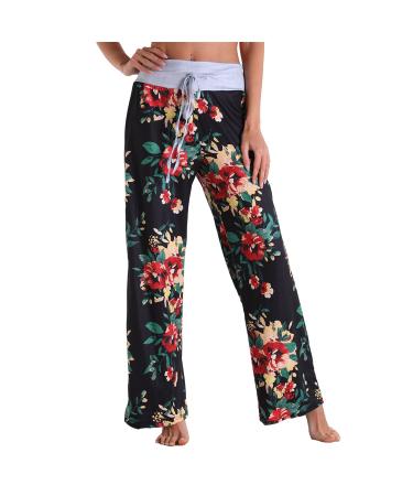Haiorziyou Women Summer Pants Straight Wide Beach Pants Basics High Waist Yoga Posit Long Pants Elastic waist Collaric Women Free Pantin pants Aladin pants XXL A-Schwarz