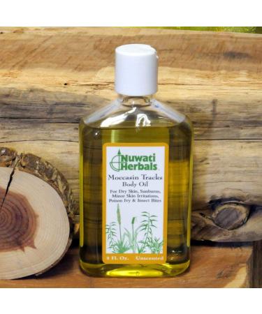 Nuwati Herbals Moccasin Tracks Bath and Body Oil - Soothes Dry Skin, Sunburns, Irritations, Poison Ivy, Bug Bites - 8 oz - Buy Online on GoSupps.com