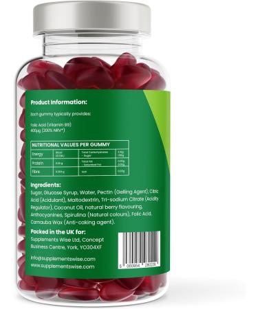 Folic Acid Gummies for Pregnancy - 120 x 400mcg - Vegan Prenatal Vitamins - Natural Berry Flavor - High Strength Folate Supplement for Women - Buy Online on GoSupps.com