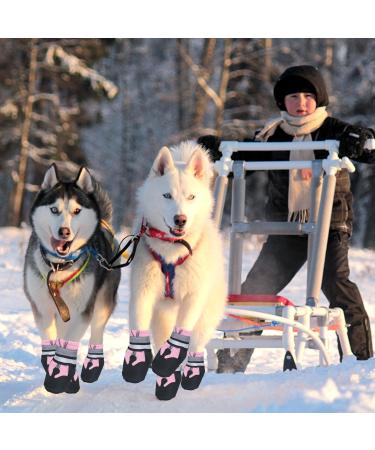 Reestboo Dog Shoes - 4 Set Anti-Slip Boots for Medium & Large Dogs | Reflective Strap Velcro Fastener Paw Protection Pink - Buy Online on GoSupps.com