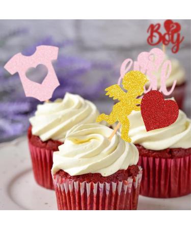 Valentine's Day Gender Reveal Cupcake Toppers Red Pink Hearts Boy Or Girl Cupid Valentine Baby Shower Decoration - Buy Online on GoSupps.com