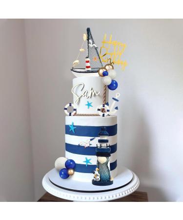 DRWATE Nautical Cake Topper Ship Lighthouse Blue White ball Cake Toppers Seagulls Anchor Rudder Cake Decorations for Nautical Theme Party Birthday Party Summer Ship Party Supplies (Style 01) - Buy Online on GoSupps.com