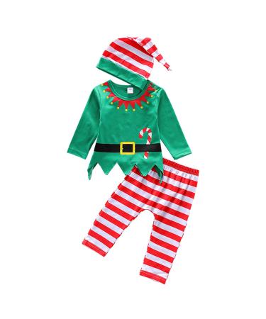 LIKPOJA Newborn Baby First Christmas Elf Outfit One-Pieces Baby Christmas Dress Up Santa Costume with Elf Hat for Toddler Baby Girls and Baby Boys 0-3 Months Green Elf Romper N