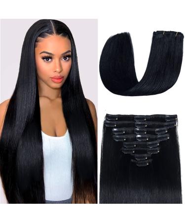 SIVSV Clip in Hair Extensions Real Human Hair 18 Inch 3.6oz/100g Remy Natural Human Hair Extensions Clip ins for Women Seamless Clip on Hair Extensions 8pcs Per Set 18Clips Double Weft 1 Jet Black 18 Inch-100g 1-Jet Bl...