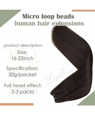 Laavoo Microring Hair Extensions - 12-Inch Real Brown Hair Tresses with Micro Beads - Invisible Weft - Darkest Brown 50g #2 - Buy Online on GoSupps.com