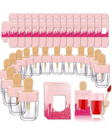 ANZKA 15 Pack Lip Gloss Tubes with Packaging Boxes, Pink Ice-cream Shaped Lipgloss Tube with Wand, Empty Lip Gloss Containers Supplies, Refillable Cute Lip Gloss Tube Bulk Wholesale for Business, Clear Popsicle Sample Bott…