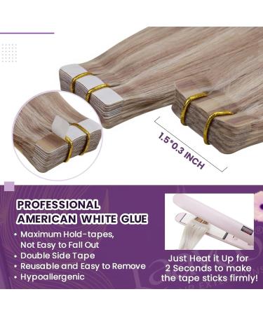 LaaVoo 55cm Tape In Real Hair Extensions - Ash & Light Blonde Highlights 20pcs 50g Remy Seamless Hair Extensions #P18/613 - Buy Online on GoSupps.com
