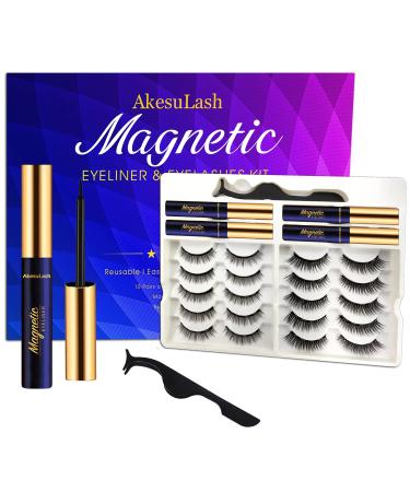 Magnetic Eyelashes 10 Pairs - Magnetic Lashes Natural Looking with Eyeliner Kit - 4 Tube of Liner for Reusable Fake Magnetic Eyelash Kit With Applicator Easy Apply