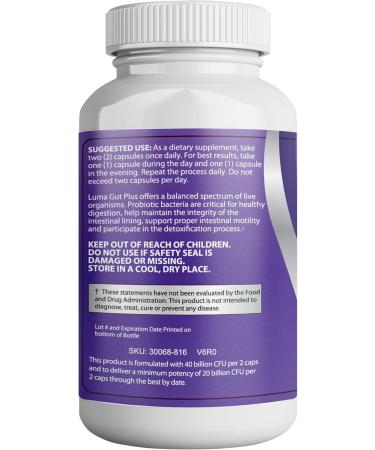 Luma By Laura Adult Probiotics 40 Billion CFU for Stomach Acid Resistant - Maximum Potency for Gut Health & Immune Support - No Dairy Gluten Wheat Yeast - 60 Veggie Capsules - Buy Online on GoSupps.com