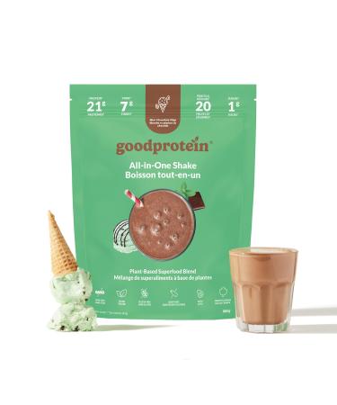 Good Protein Vegan Plant-based Protein Powder 100% Natural Non-GMO Dairy-free Gluten-free Soy-free No Added Sugar and Nothing Artificial. Mint Chocolate Chip All-in-One Shake 880 grams Mint Chocolate Chip 880 g