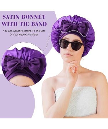 Abeillo Silk Sleep Bonnet for Women - Adjustable Satin Night Cap for Sleeping - Purple - Buy Online on GoSupps.com