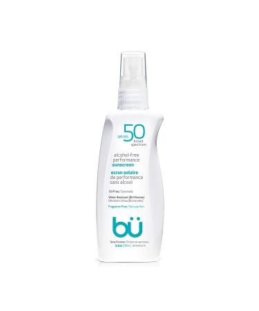 Bu SPF 50 Sunscreen Spray - Clear  Oil Free  Vegan  Organic  Non Comedogenic  Hypoallergenic. Sweat & Water-Resistant. Travel Size Sunscreen Spray for Sport  Scalp  Sensitive Skin Fragrance-Free 3.3 Ounce (Pack of 1)