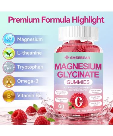 GASEBEAR Magnesium Glycinate Gummies 400mg Sugar Free Vegan Magnesium Supplement for Adults & Kids with L-threonate B6 Tryptophan & Omega-3 for Sleep Muscle & Calm Support 60 Raspberry Chewables - Buy Online on GoSupps.com