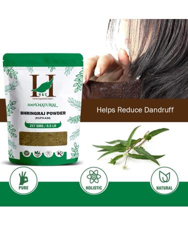 H&C 100% Natural Bhringraj Powder for Hair - 227g/0.5 LB/08 oz - Hair Growth Rejuvenator | Indian Ayurveda - Buy Online on GoSupps.com