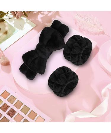 WSYUB 1pc Black Fluffy Bow Tie Makeup Headband + 2pc Absorbent Wrist Spa Wash Band Set | Microfiber Face Headband for Skin Care - Buy Online on GoSupps.com