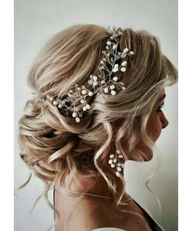 FXmimior Bride Hair Accessories Crystal Hair Vine Earrings Sets Headband Wedding Hair Comb Evening Party Hair Piece (silver) (headband ONLY)  Silver-headband