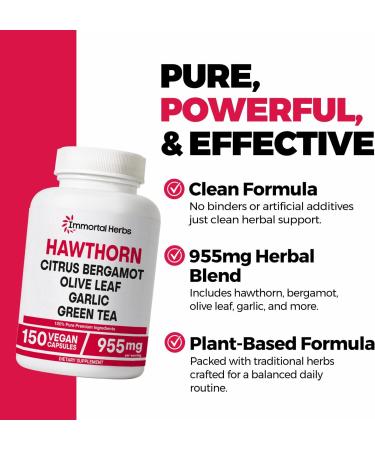 Immortal Herbs Hawthorn Berry Capsules 6-in-1 Extract w/Olive Leaf Citrus Bergamot Garlic Green Tea & Black Pepper 150 Pills Non-GMO & Gluten-Free Hawthorne Berry Supplement - Buy Online on GoSupps.com