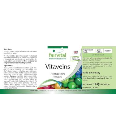 Fairvital High Dose Vein Vitamins - Vegan - 90 Tablets with Grape Seed Extract & Horse Chestnut - Boost Circulation & Support Vein Health - Buy Online on GoSupps.com
