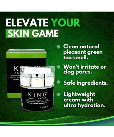 KING Complexion Mens Anti Aging Face Cream - Organic - Non Greasy - Clean Ingredients - Won't Irritate - Reduce Acne - Retinol Cream - All Skin Types - Black Owned - Mens Face Moisturizer (1.7 oz) - Buy Online on GoSupps.com