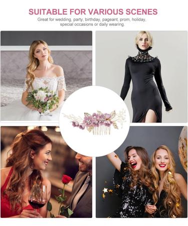 Minkissy Purple Wedding Hair Comb - Pearl Crystal Decor Clip Pin for Bride Bridesmaid - Buy Online on GoSupps.com