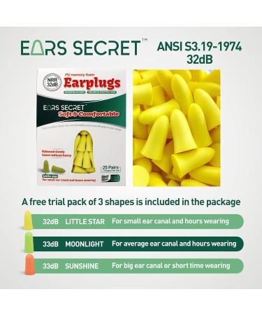 EARS SECRET Small Size Foam Ear Plugs 25+3 Pairs - 37dB Noise Reduction for Sleeping, Travel, Concerts - Comfortable and Compact Design for Small Ear Canals - Buy Online on GoSupps.com