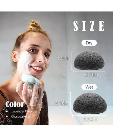 Natural Konjac Facial Sponges Set - Gentle Cleansing & Exfoliation - 2 Violet Lavender & 2 Charcoal Grey - Buy Online on GoSupps.com