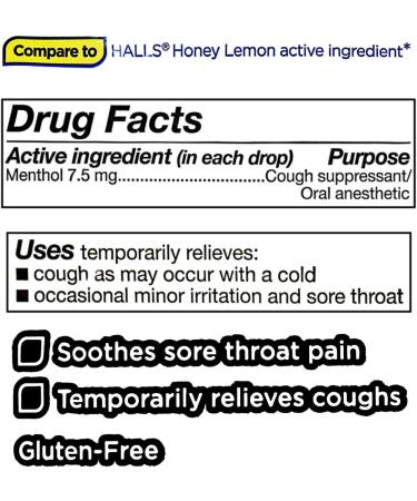 Honey Lemon Cough Drops - Sore Throat & Cough Relief with Menthol 7.5 mg 30 Count - Soothing Menthol Cough Suppressant 30 Drops (Pack of 1) - Buy Online on GoSupps.com